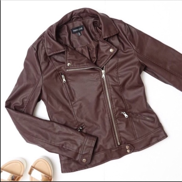 New Look Jackets & Blazers - New Look Brown Faux Leather Moto Jacket